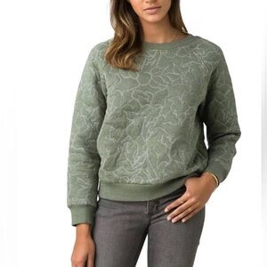 Prana Carin Heathered Green Pullover Crewneck Quilted Sweater Size small